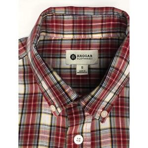 Hagger Shirt Mens Button Up Collared Long Sleeve Red Large Plaid Size Small